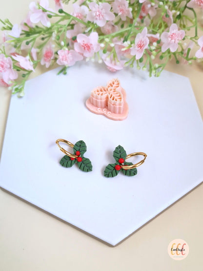 Emporte-pièces 3D en forme de feuilles de houx Noël pour la fabrication de bijoux en argile polymère, créoles interchangeables, pampilles