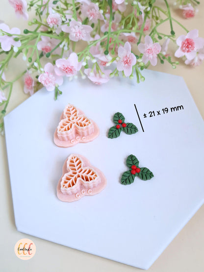 Emporte-pièces 3D en forme de feuilles de houx Noël pour la fabrication de bijoux en argile polymère, créoles interchangeables, pampilles