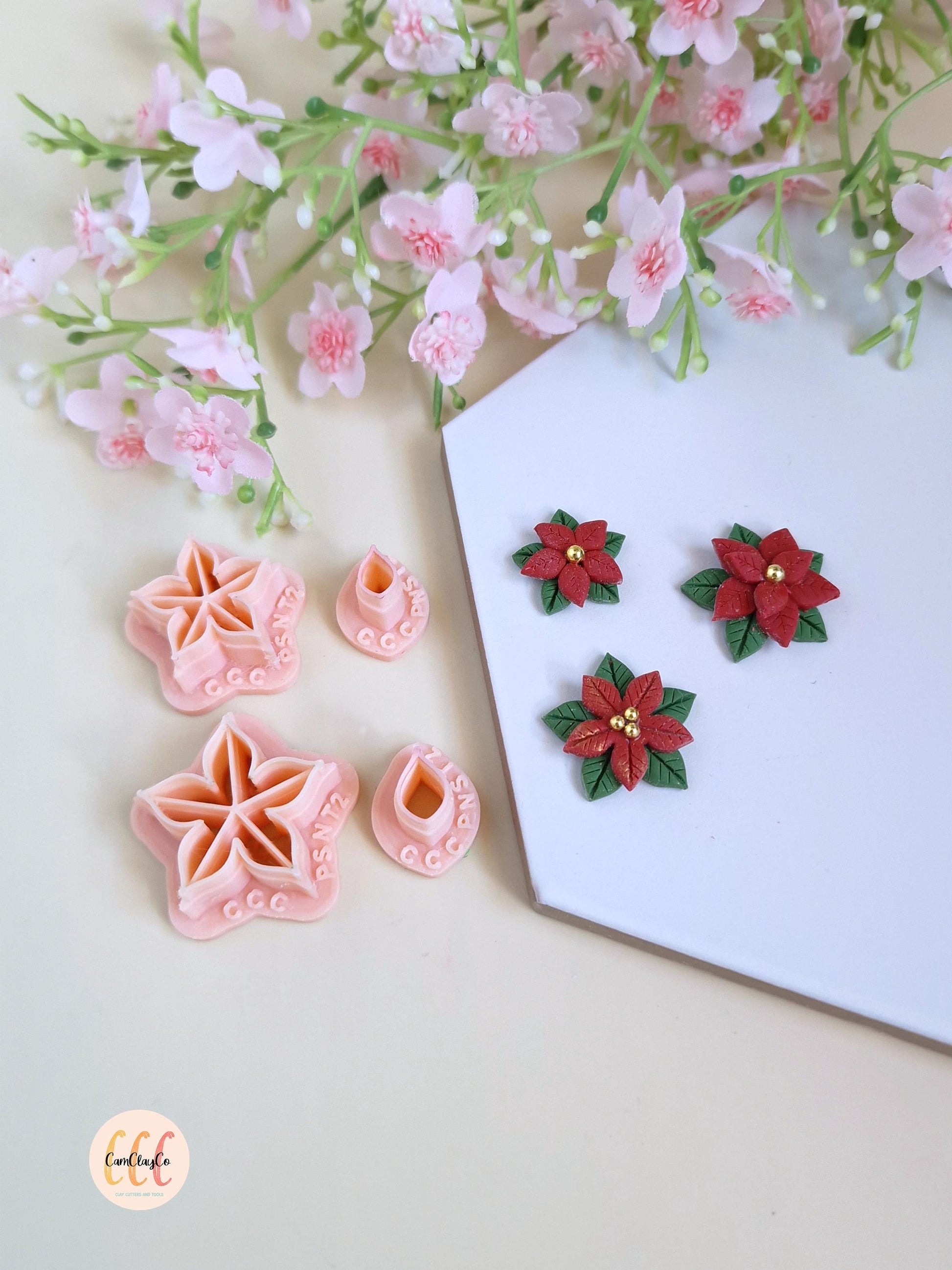 Emporte-pièces 3D Noël en forme de poinsettias pour la fabrication de bijoux en argile polymère