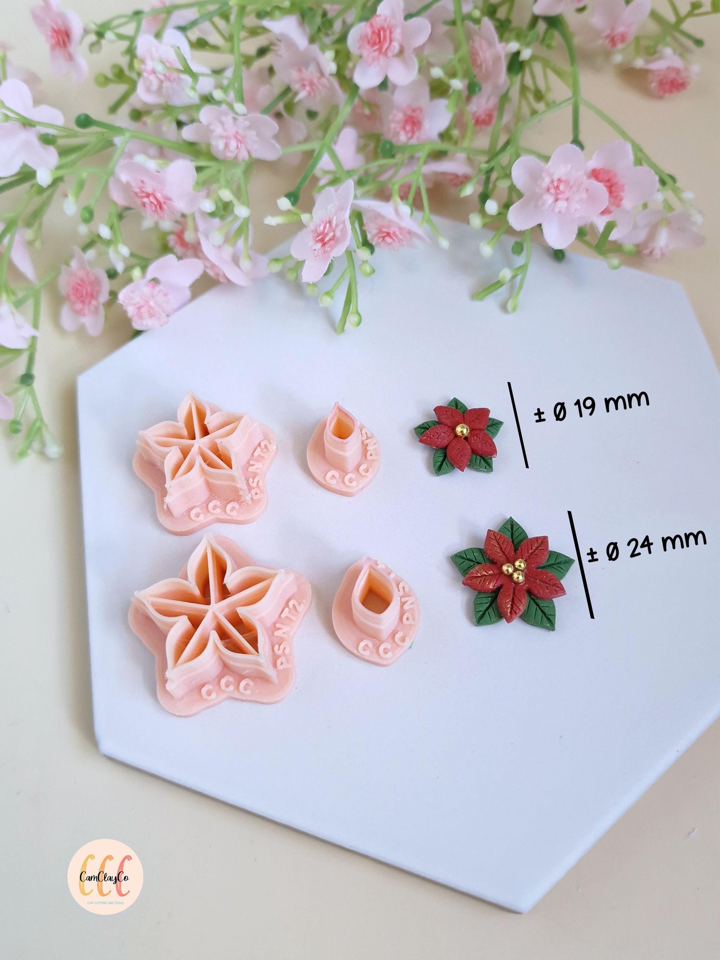 Emporte-pièces 3D Noël en forme de poinsettias pour la fabrication de bijoux en argile polymère