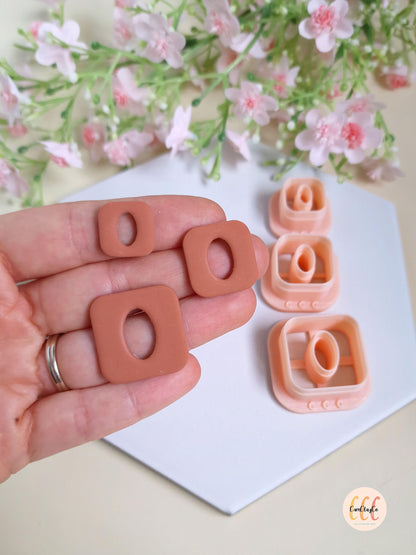 Emporte-pièces 3D carrés arrondis donuts ovales pour la fabrication de bijoux en argile polymère, pampilles créoles interchangeables