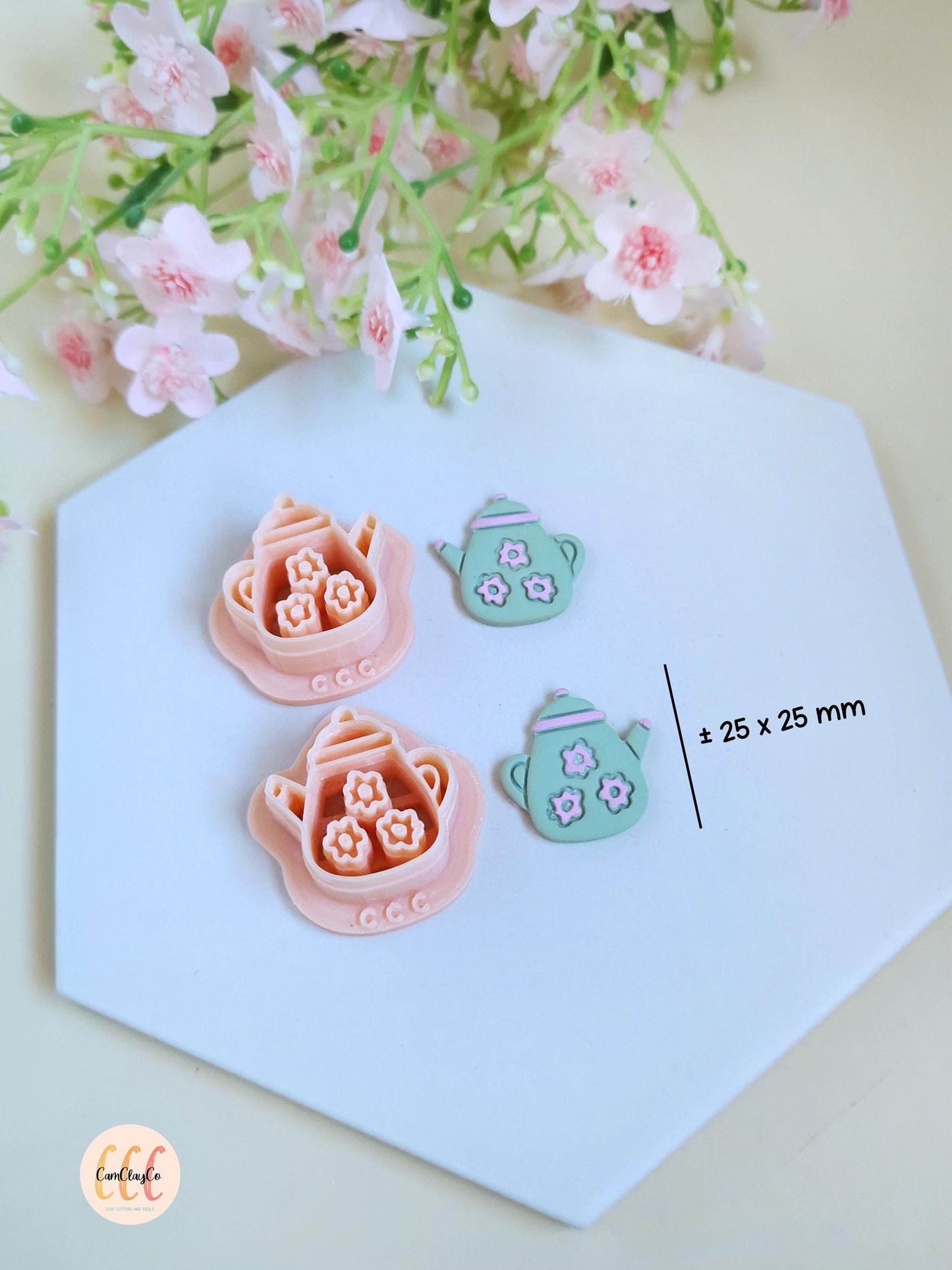 Emporte-pièces 3D théières avec fleurs pour la fabrication de bijoux en argile polymère, créoles interchangeables, pampilles