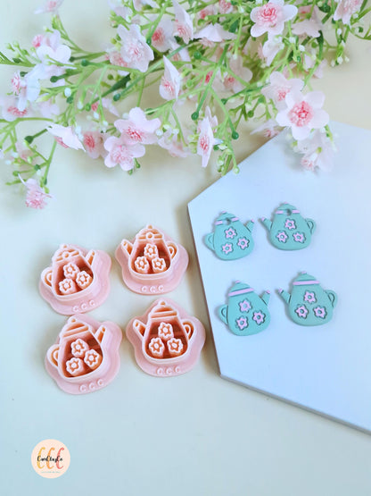 Emporte-pièces 3D théières avec fleurs pour la fabrication de bijoux en argile polymère, créoles interchangeables, pampilles
