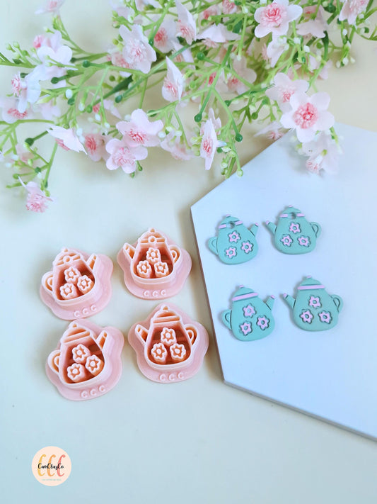 Emporte-pièces 3D théières avec fleurs pour la fabrication de bijoux en argile polymère, créoles interchangeables, pampilles