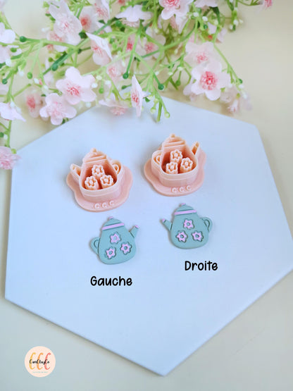 Emporte-pièces 3D théières avec fleurs pour la fabrication de bijoux en argile polymère, créoles interchangeables, pampilles