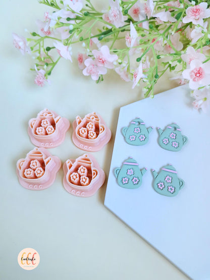 Emporte-pièces 3D théières avec fleurs pour la fabrication de bijoux en argile polymère, créoles interchangeables, pampilles