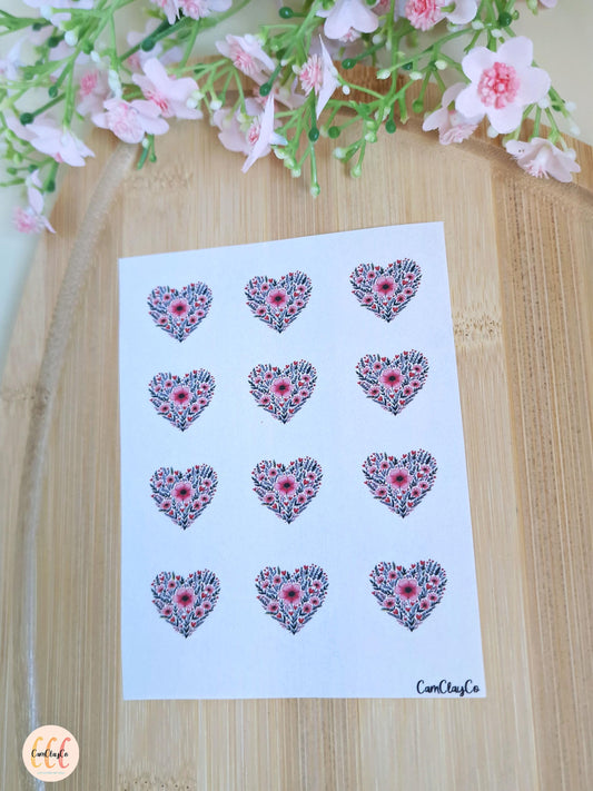 Feuille de transfert soluble à l'eau - Cœurs fleurs 04