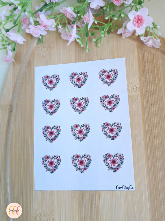 Feuille de transfert soluble à l'eau - Cœurs fleurs 05