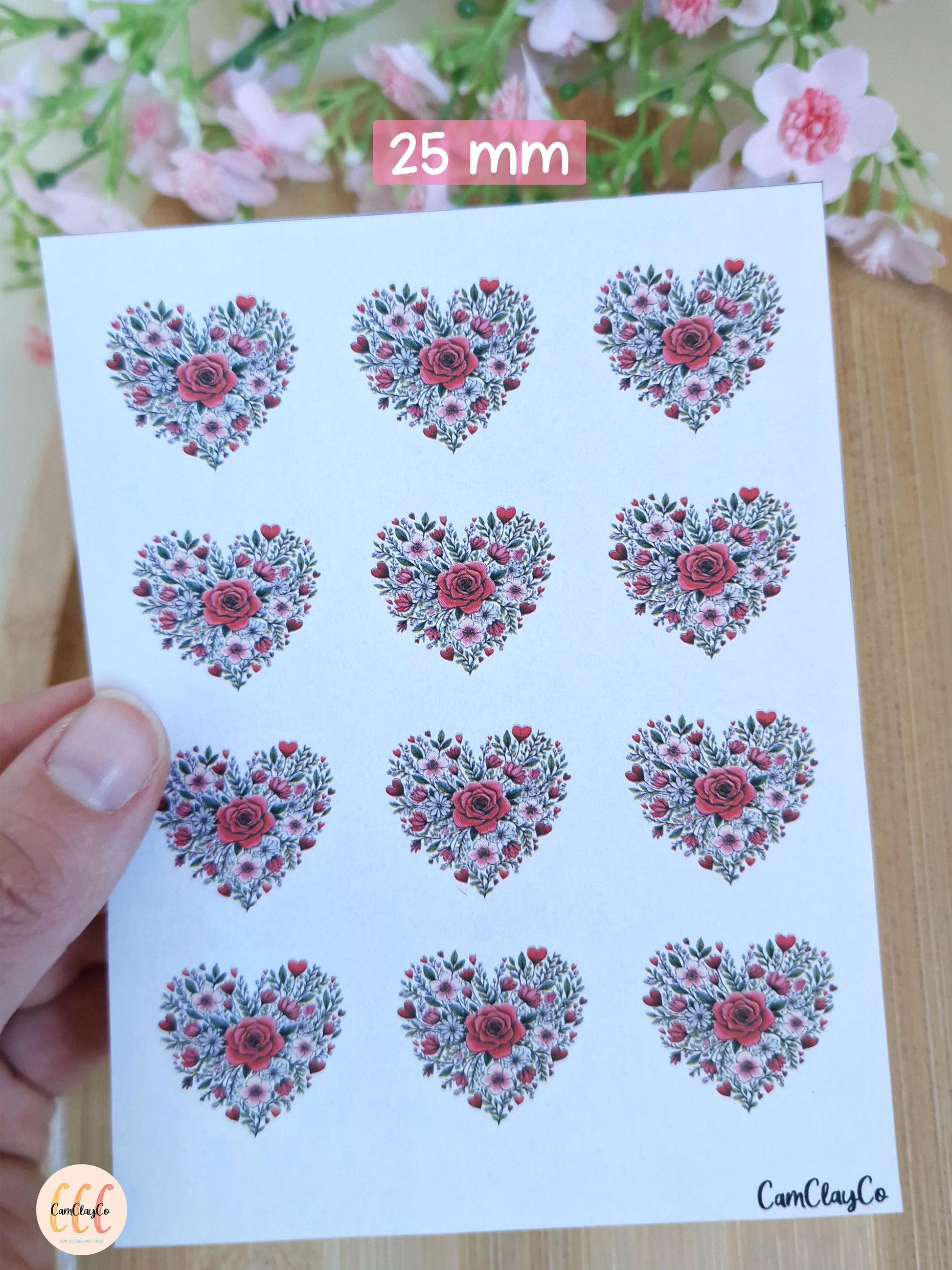 Feuille de transfert soluble à l'eau - Cœurs fleurs 06