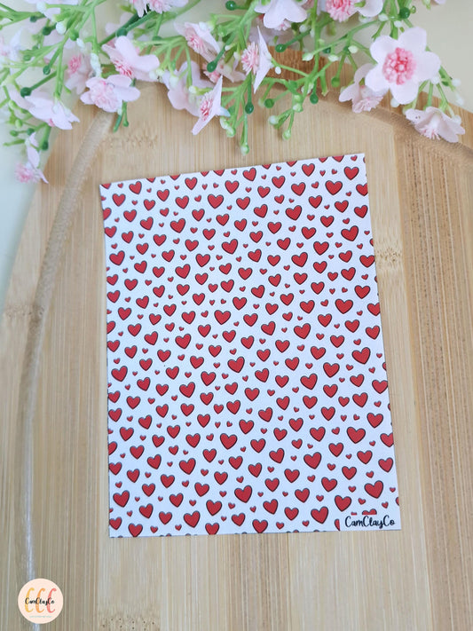 Feuille de transfert soluble à l'eau - Cœurs rouges contour noir