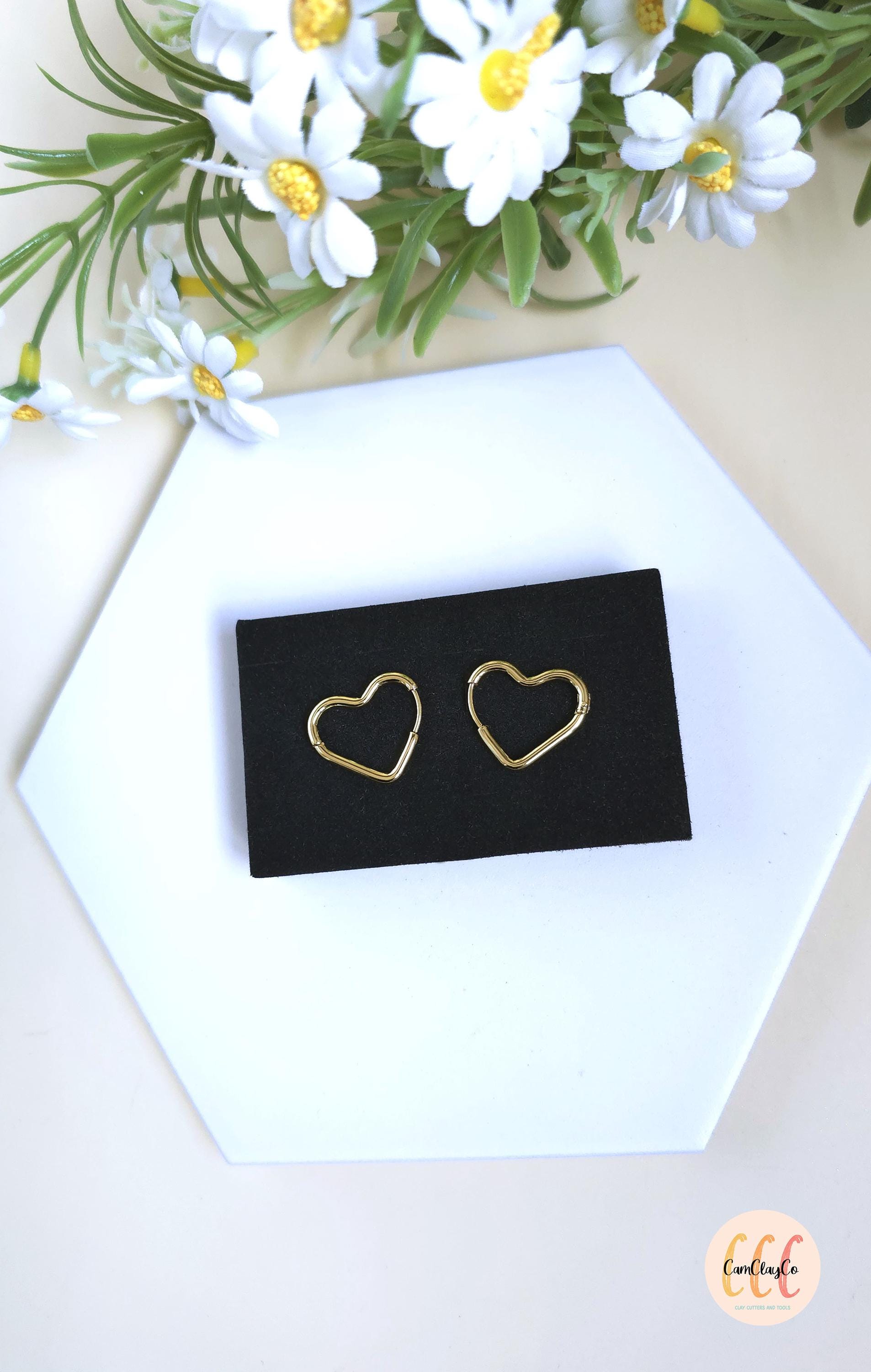 Boucles d'oreilles créoles cœurs en acier inoxydable pour la fabrication de bijoux, doré et argenté - 2 pièces