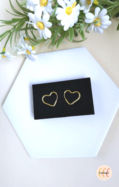 Boucles d'oreilles créoles cœurs en acier inoxydable pour la fabrication de bijoux, doré et argenté - 2 pièces