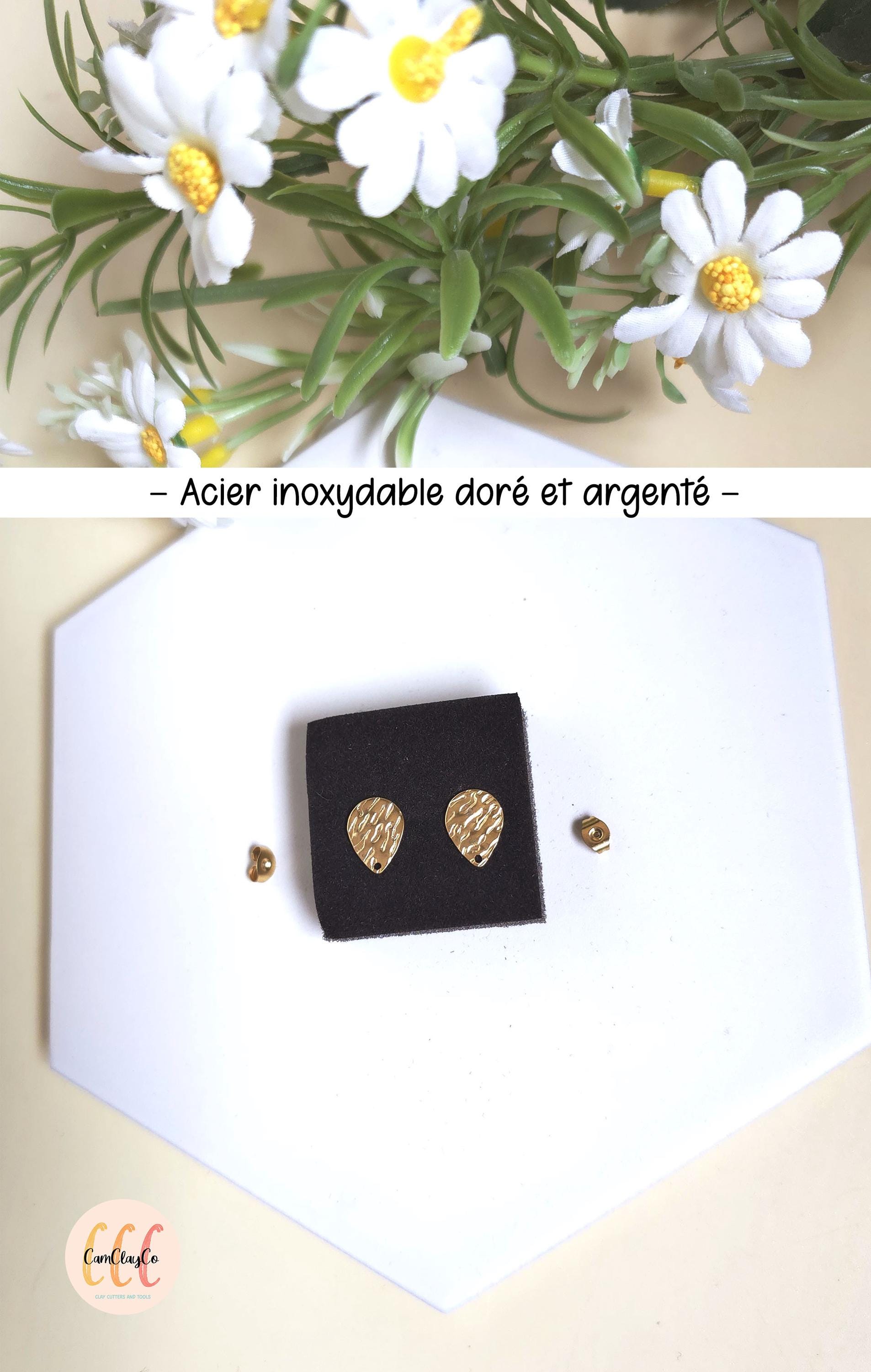 Boucles d'oreilles gouttes texturées en acier inoxydable pour la fabrication de bijoux, doré et argenté - 2 pièces