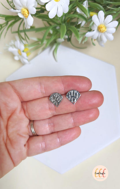 Boucles d'oreilles forme éventails texturés en acier inoxydable pour la fabrication de bijoux, doré et argenté - 2 pièces