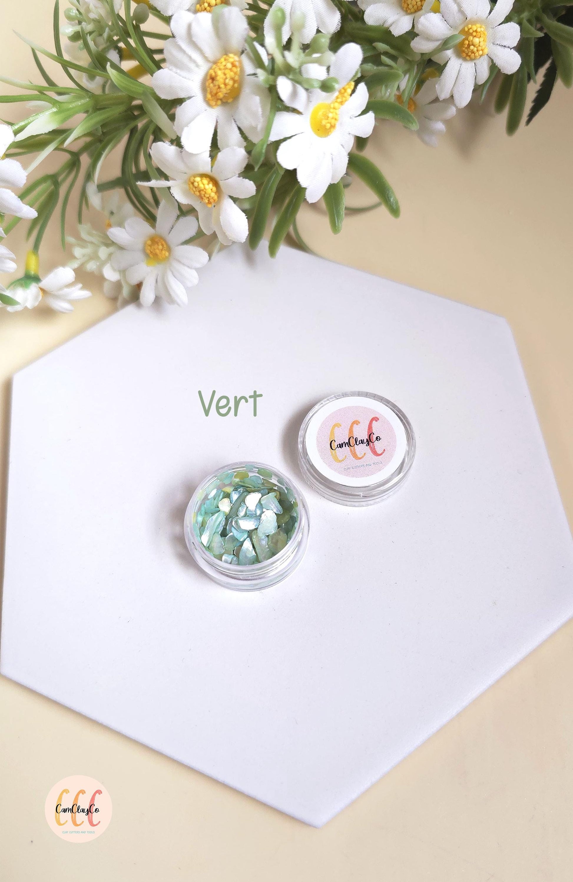 Éclats de coquillage, différentes couleurs, pour la création de bijoux en argile polymère