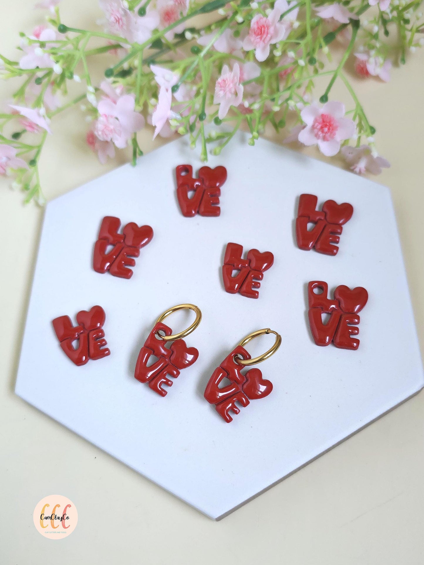 Emporte-pièces 3D LOVE pour la fabrication de bijoux en argile polymère, créoles interchangeables, pampilles