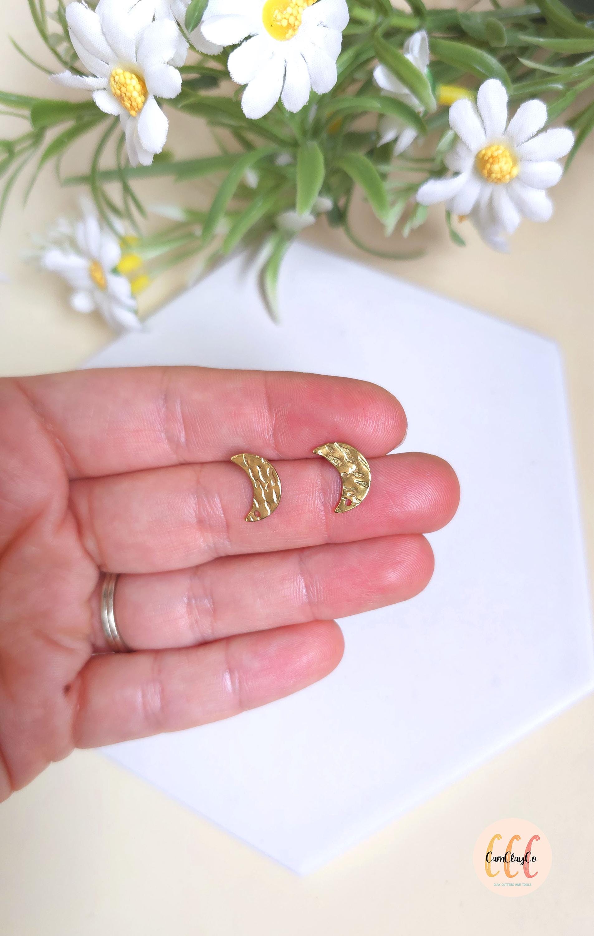 Boucles d'oreilles lunes texturées en acier inoxydable pour la fabrication de bijoux, doré et argenté - 2 pièces