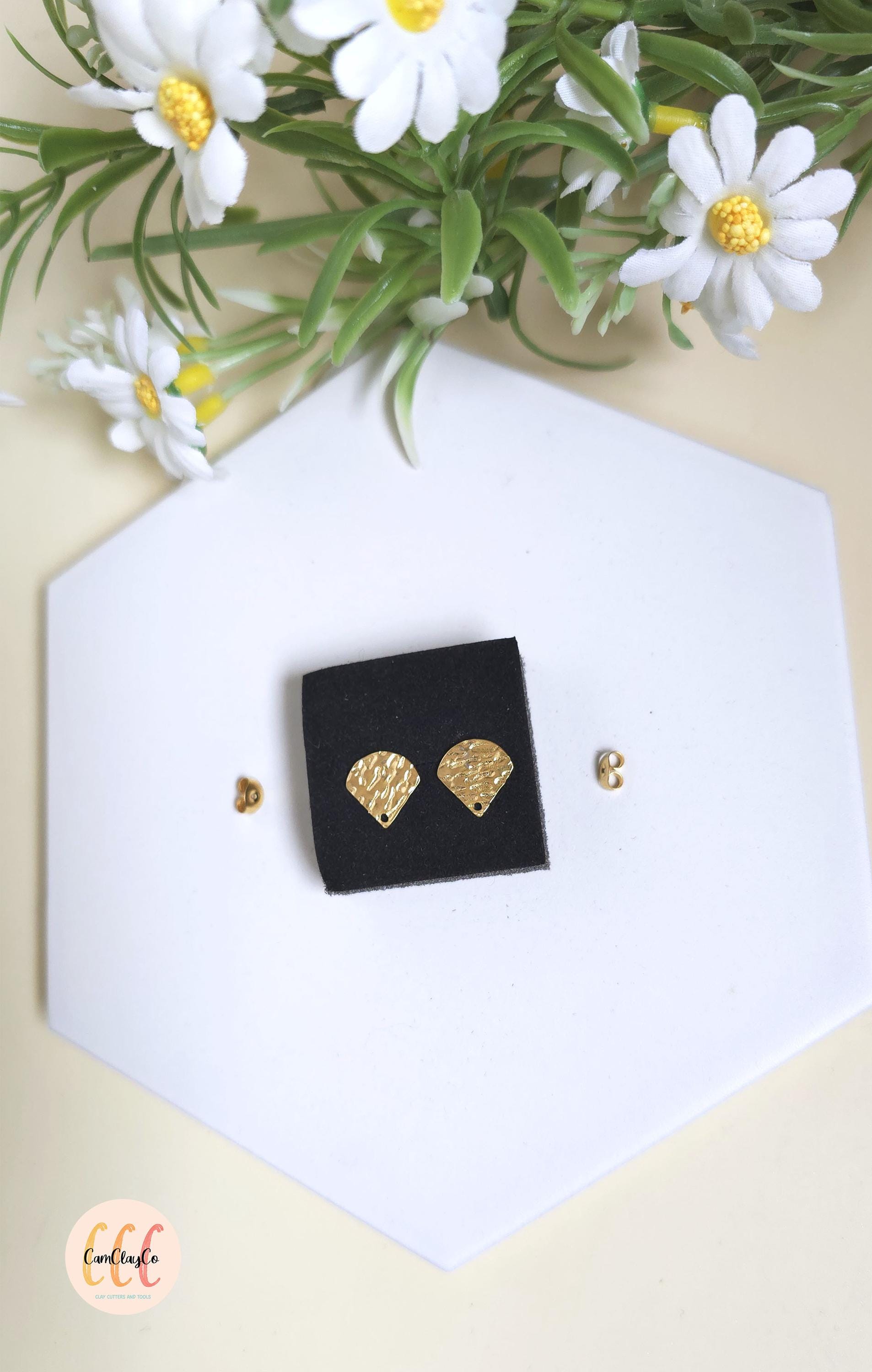 Boucles d'oreilles forme éventails texturés en acier inoxydable pour la fabrication de bijoux, doré et argenté - 2 pièces