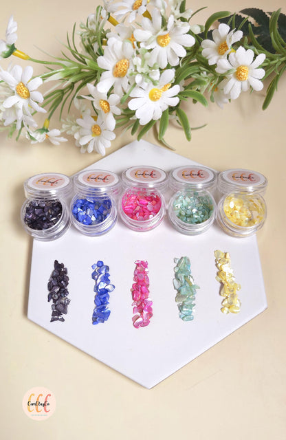Éclats de coquillage, différentes couleurs, pour la création de bijoux en argile polymère