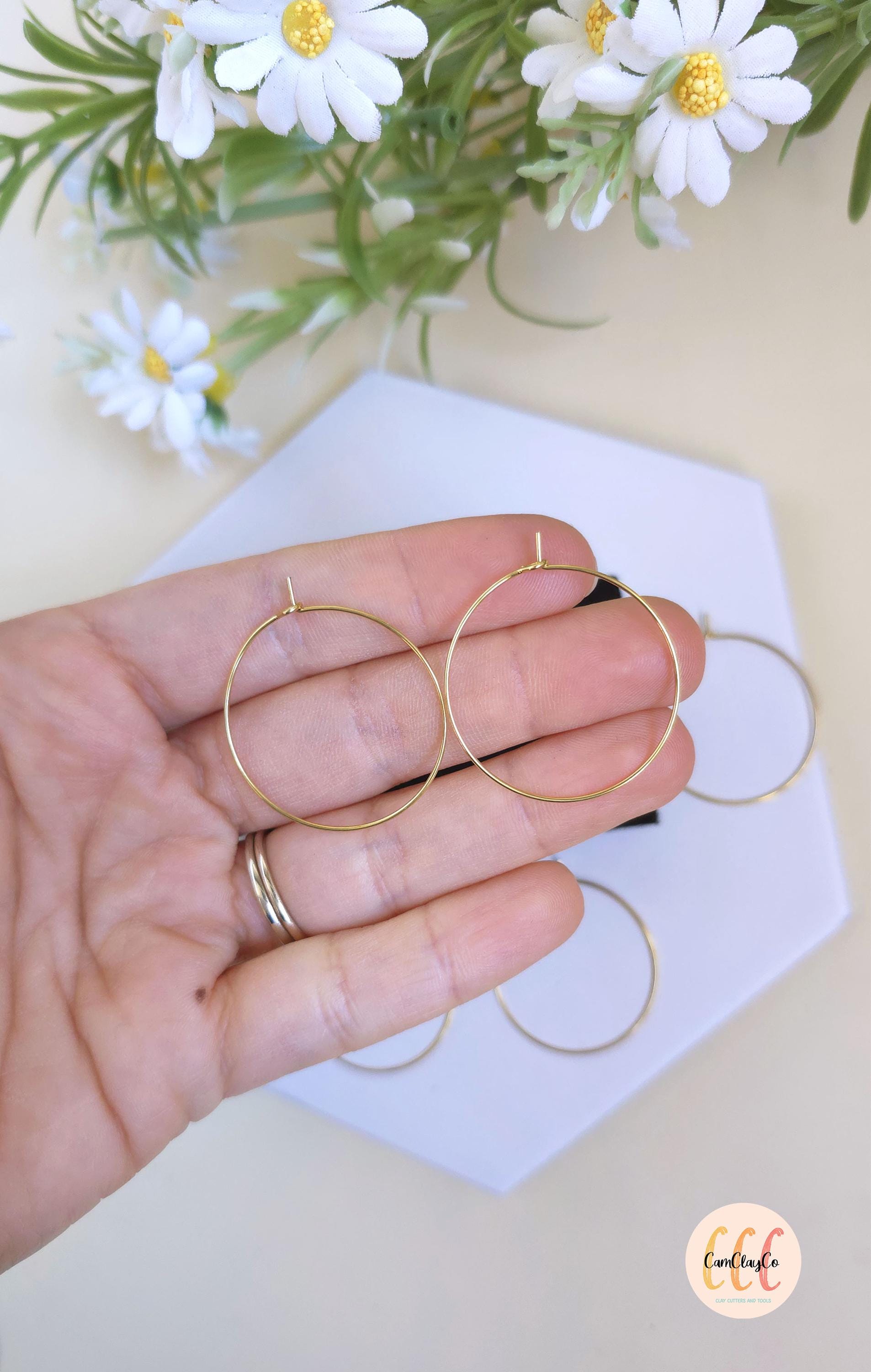 Boucles d'oreilles créoles fines 30 mm en acier inoxydable pour la fabrication de bijoux, doré et argenté - 6 pièces