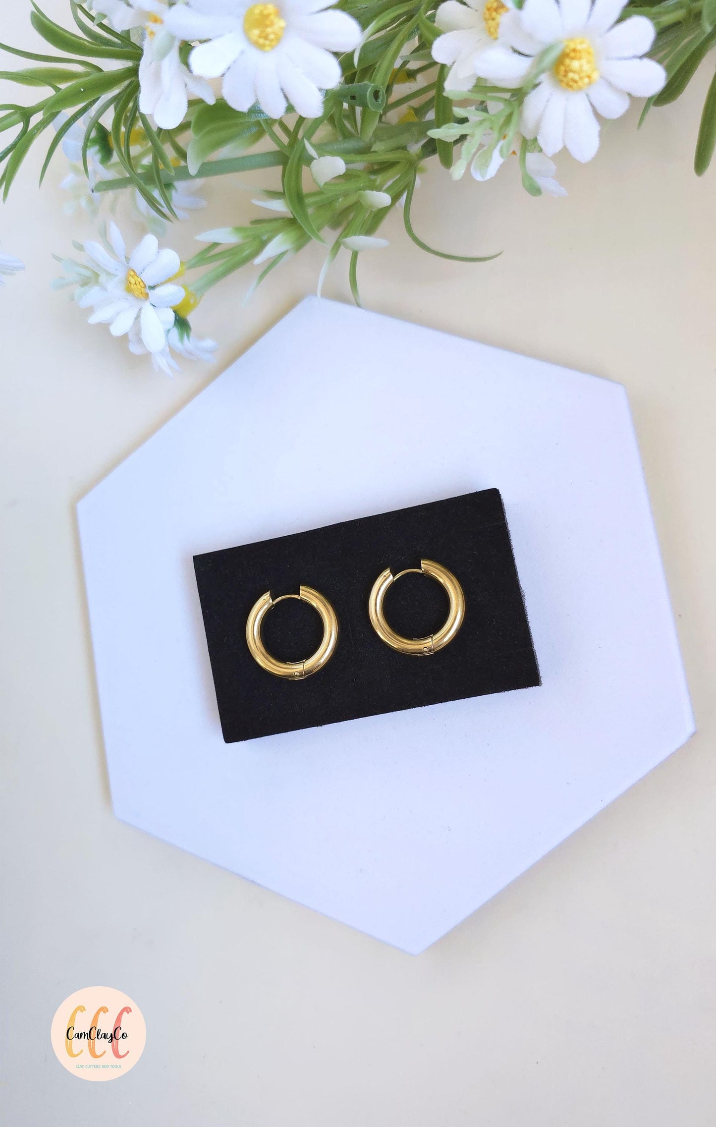 Boucles d'oreilles créoles épaisses diamètre 22 mm épaisseur 4 mm acier inoxydable pour la fabrication de bijoux, doré et argenté - 2 pièces