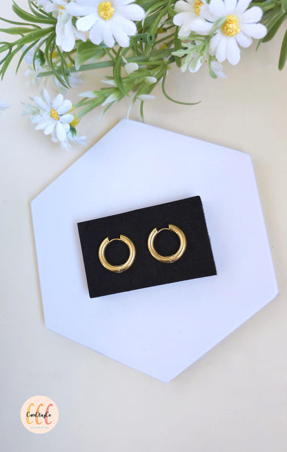 Boucles d'oreilles créoles épaisses diamètre 22 mm épaisseur 4 mm acier inoxydable pour la fabrication de bijoux, doré et argenté - 2 pièces