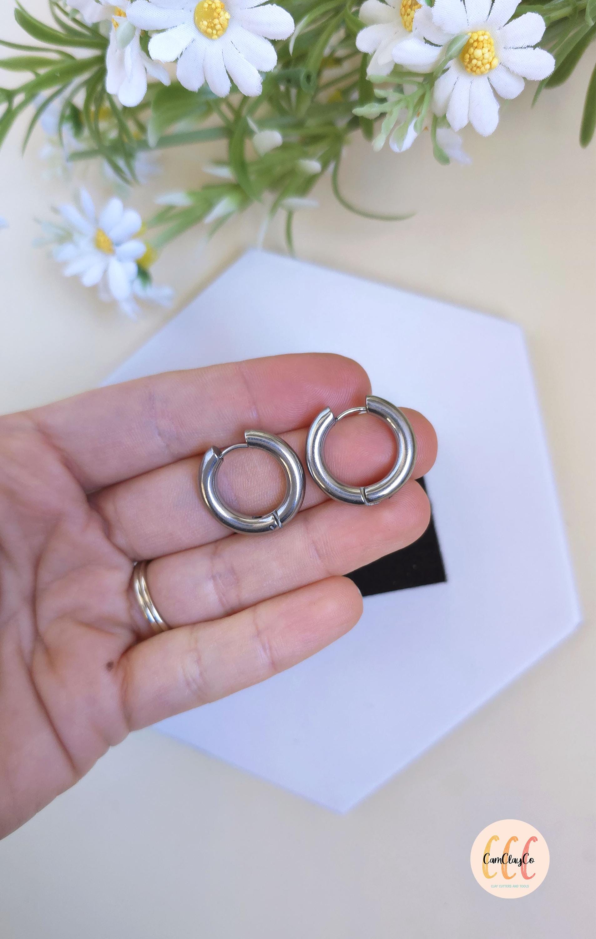 Boucles d'oreilles créoles épaisses diamètre 22 mm épaisseur 4 mm acier inoxydable pour la fabrication de bijoux, doré et argenté - 2 pièces