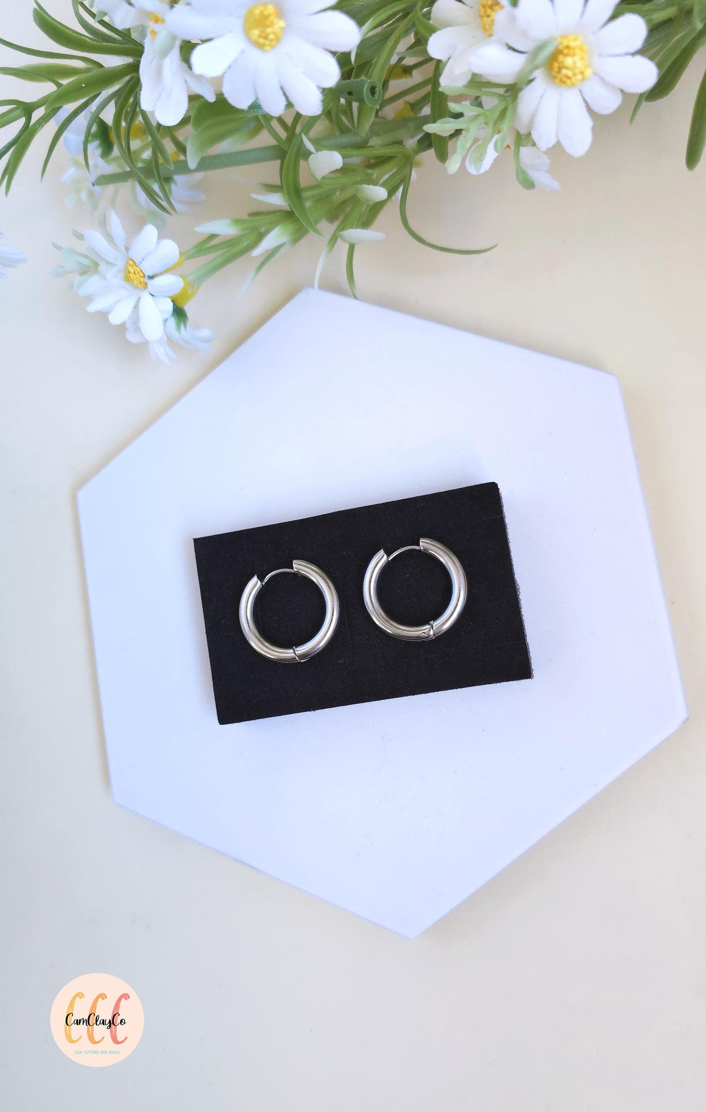 Boucles d'oreilles créoles épaisses diamètre 24 mm épaisseur 4 mm acier inoxydable pour la fabrication de bijoux, doré et argenté - 2 pièces