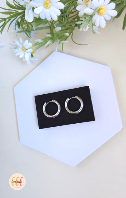 Boucles d'oreilles créoles épaisses diamètre 24 mm épaisseur 4 mm acier inoxydable pour la fabrication de bijoux, doré et argenté - 2 pièces