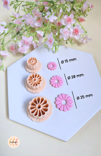Emporte-pièces 3D pâquerettes 12 pétales pour la fabrication de bijoux en argile polymère, créoles interchangeables