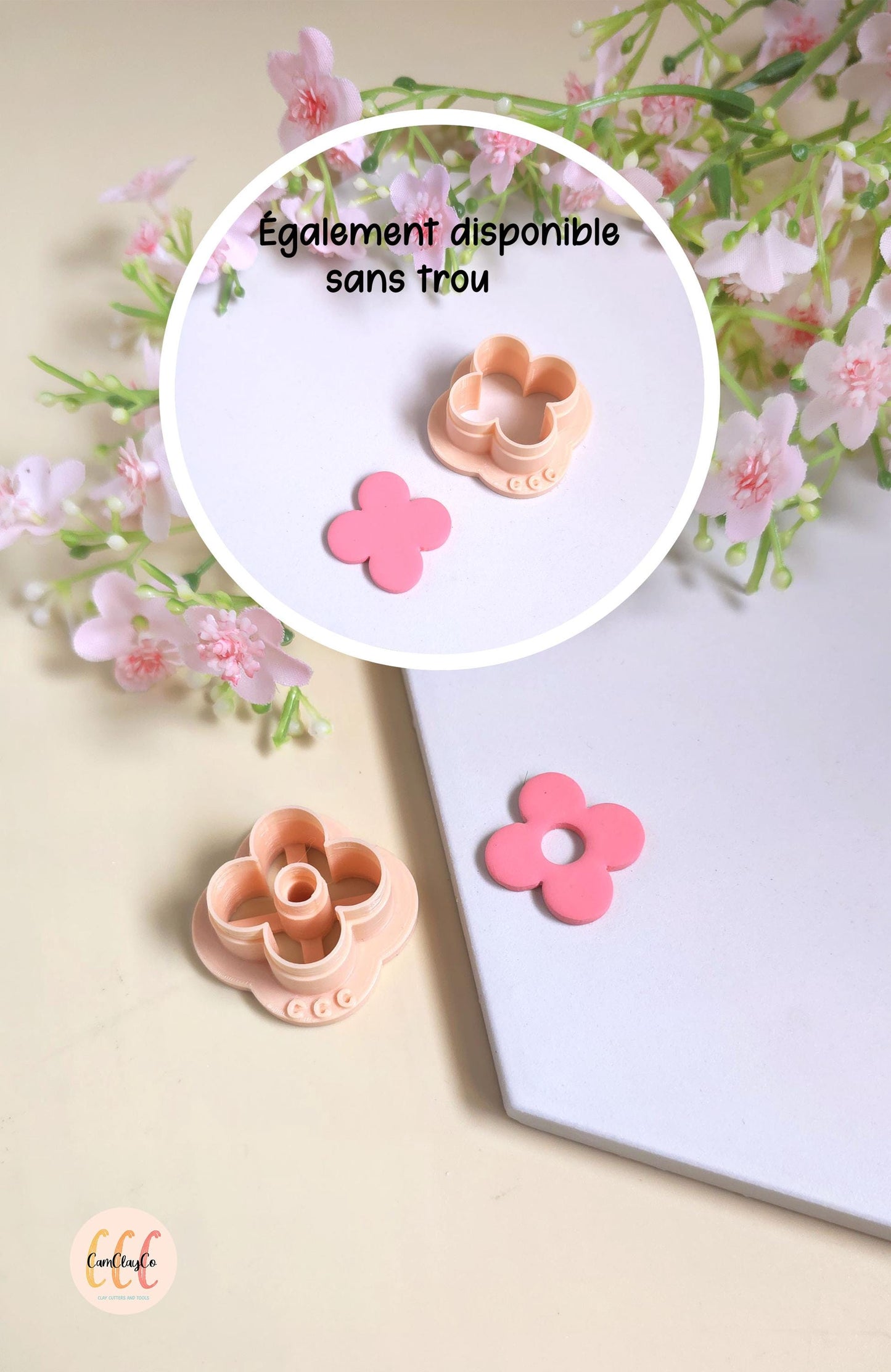 Emporte-pièces en forme de fleurs donuts 4 pétales 25mm pour la fabrication de bijoux en argile polymère, pampilles créoles interchangeables