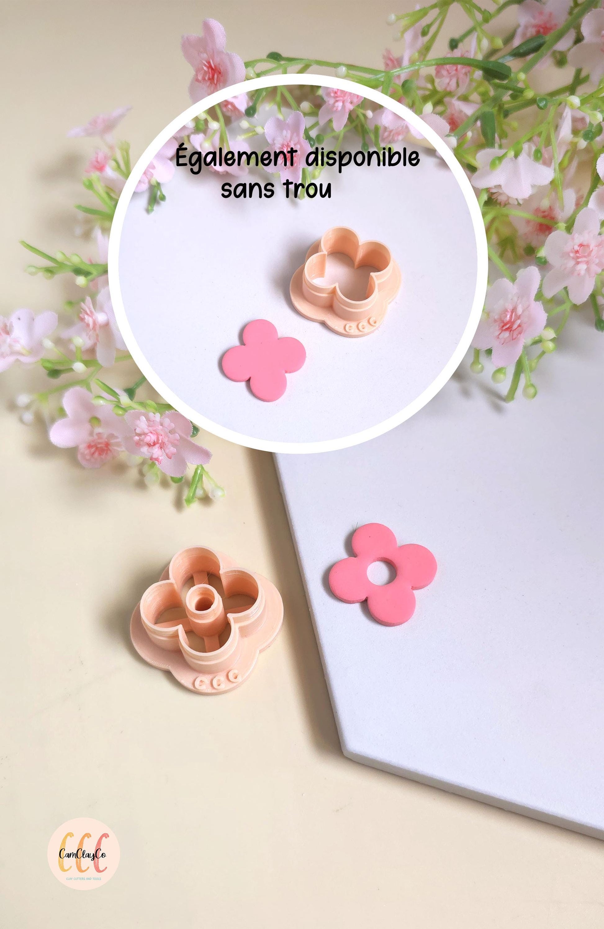 Emporte-pièces en forme de fleurs donuts 4 pétales 25mm pour la fabrication de bijoux en argile polymère, pampilles créoles interchangeables