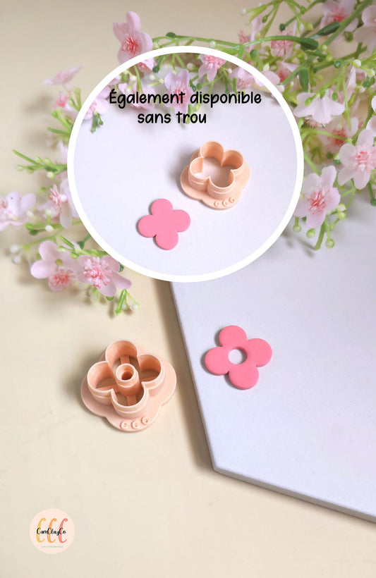Emporte-pièces en forme de fleurs donuts 4 pétales 25mm pour la fabrication de bijoux en argile polymère, pampilles créoles interchangeables