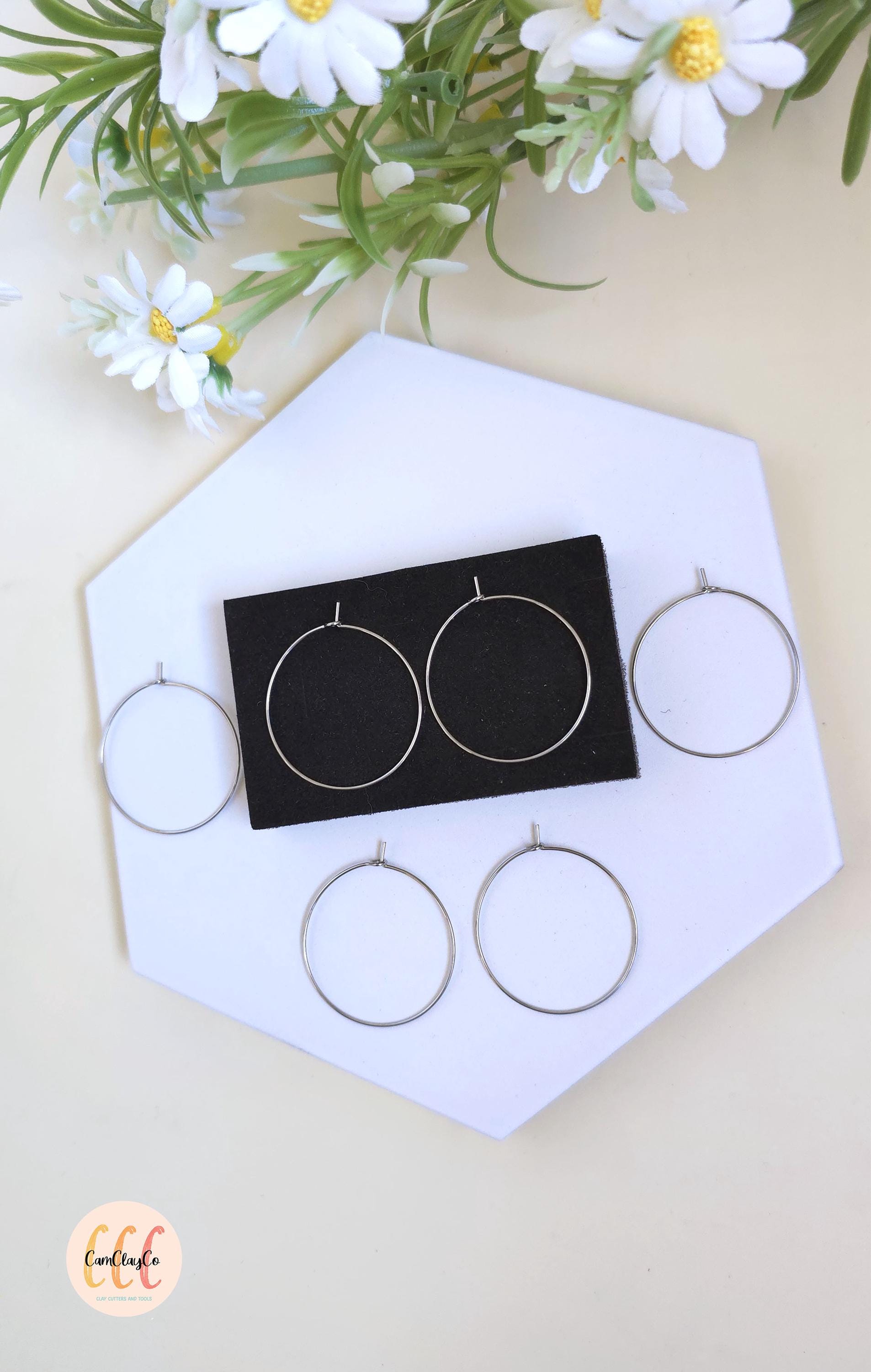Boucles d'oreilles créoles fines 30 mm en acier inoxydable pour la fabrication de bijoux, doré et argenté - 6 pièces