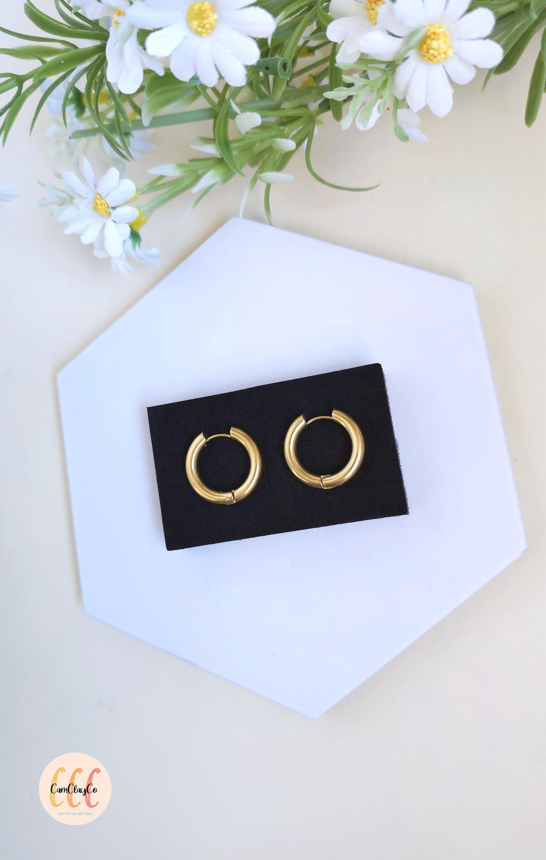 Boucles d'oreilles créoles épaisses diamètre 24 mm épaisseur 4 mm acier inoxydable pour la fabrication de bijoux, doré et argenté - 2 pièces