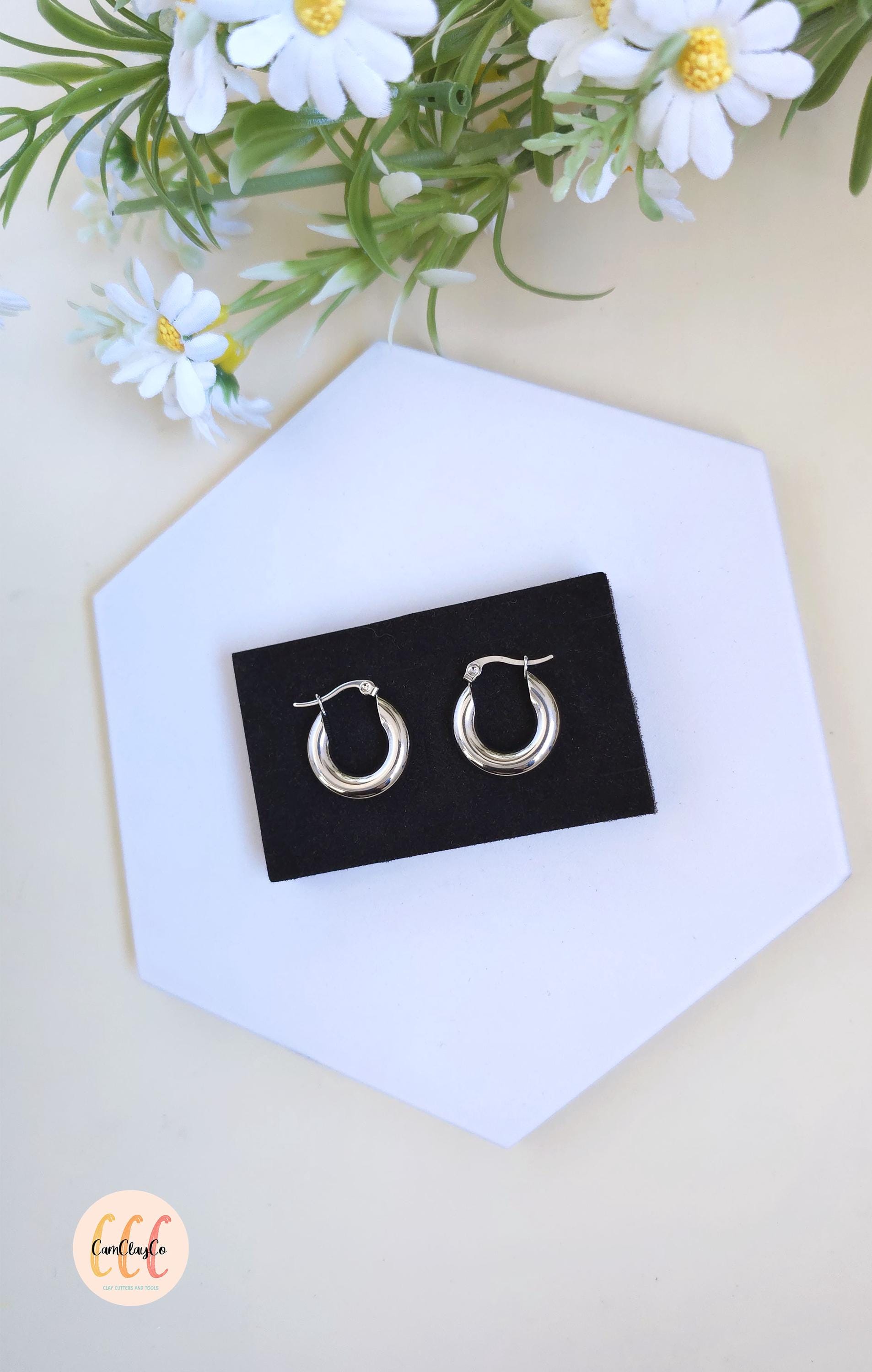 Boucles d'oreilles créoles épaisses diamètre 20 mm épaisseur 5 mm acier inoxydable pour la fabrication de bijoux, doré et argenté - 2 pièces