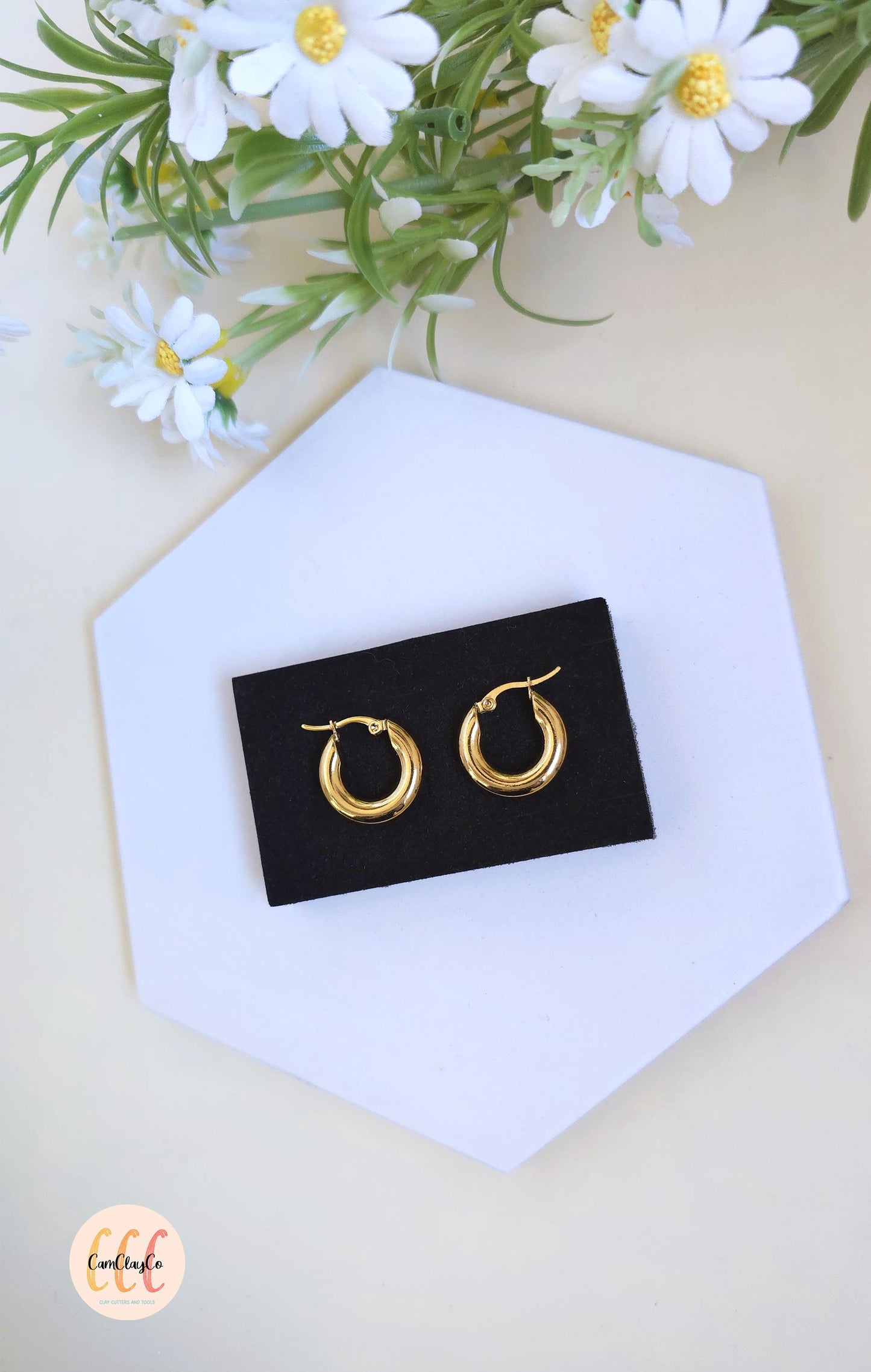 Boucles d'oreilles créoles épaisses diamètre 20 mm épaisseur 5 mm acier inoxydable pour la fabrication de bijoux, doré et argenté - 2 pièces