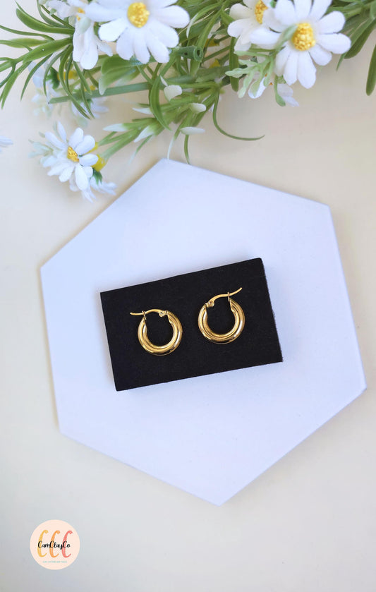 Boucles d'oreilles créoles épaisses diamètre 20 mm épaisseur 5 mm acier inoxydable pour la fabrication de bijoux, doré et argenté - 2 pièces