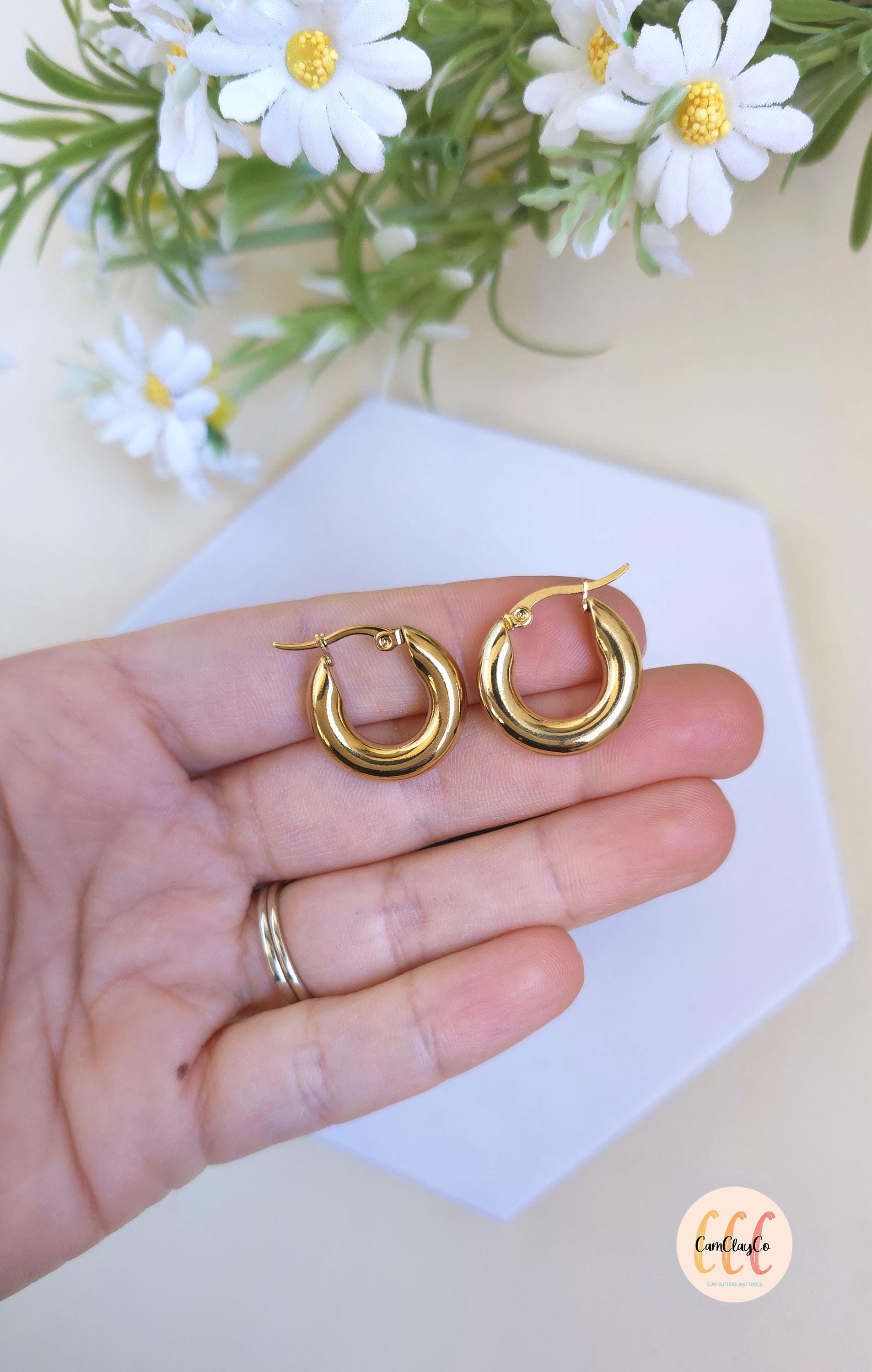 Boucles d'oreilles créoles épaisses diamètre 20 mm épaisseur 5 mm acier inoxydable pour la fabrication de bijoux, doré et argenté - 2 pièces