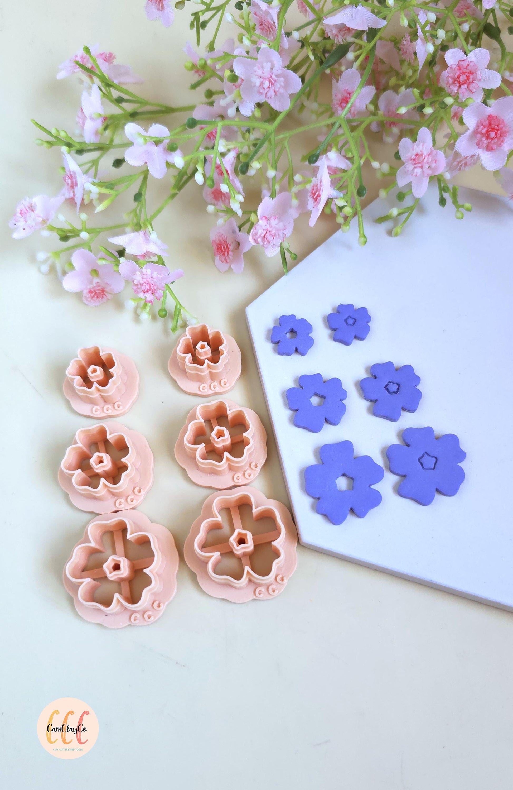 Emporte-pièces 3D fleurs organiques 5 pétales doubles pour la fabrication de bijoux en argile polymère, créoles interchangeables, pampilles