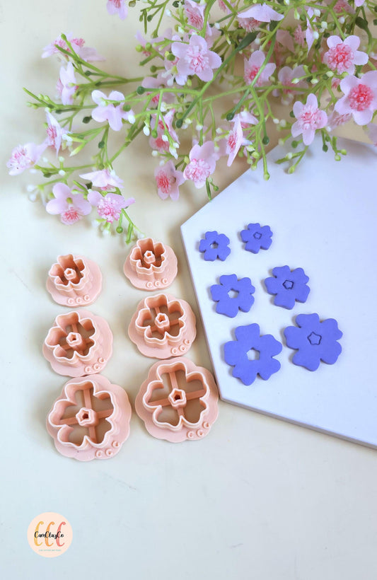 Emporte-pièces 3D fleurs organiques 5 pétales doubles pour la fabrication de bijoux en argile polymère, créoles interchangeables, pampilles