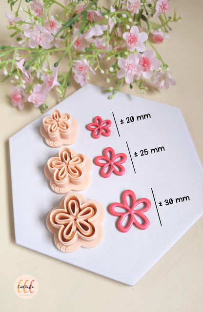 Emporte-pièces 3D fleurs organiques 5 pétales doubles pour la fabrication de bijoux en argile polymère, créoles interchangeables, pampilles