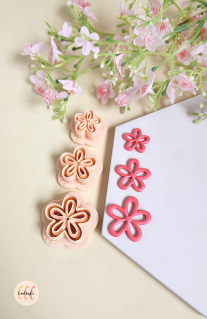 Emporte-pièces 3D fleurs organiques 5 pétales doubles pour la fabrication de bijoux en argile polymère, créoles interchangeables, pampilles