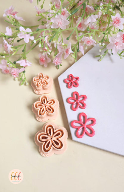 Emporte-pièces 3D fleurs organiques 5 pétales doubles pour la fabrication de bijoux en argile polymère, créoles interchangeables, pampilles