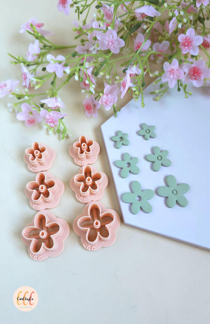 Emporte-pièces 3D fleurs organiques 5 pétales ronds pour la fabrication de bijoux en argile polymère, créoles interchangeables, pampilles