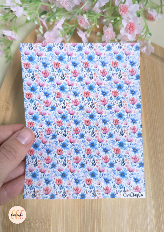 Feuille de transfert soluble à l'eau - Pastel flowers 017
