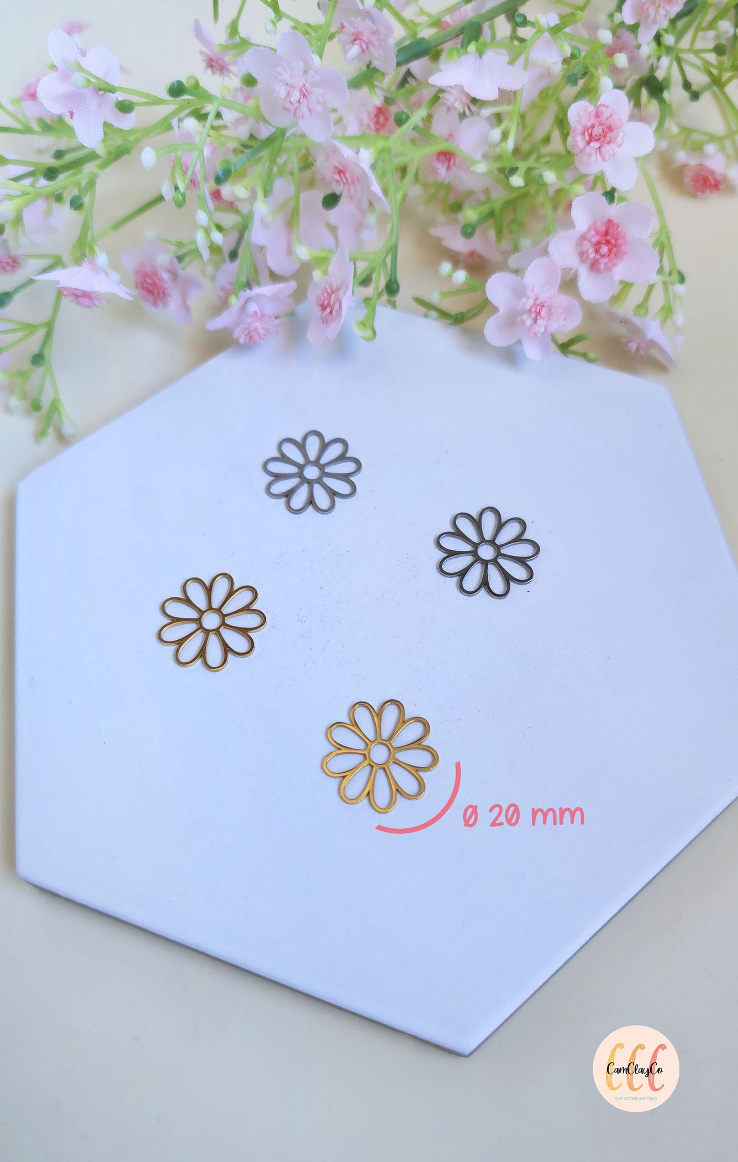 Breloques cadres fleurs 20 mm en acier inoxydable pour la fabrication de bijoux, doré et argenté - 2 pièces