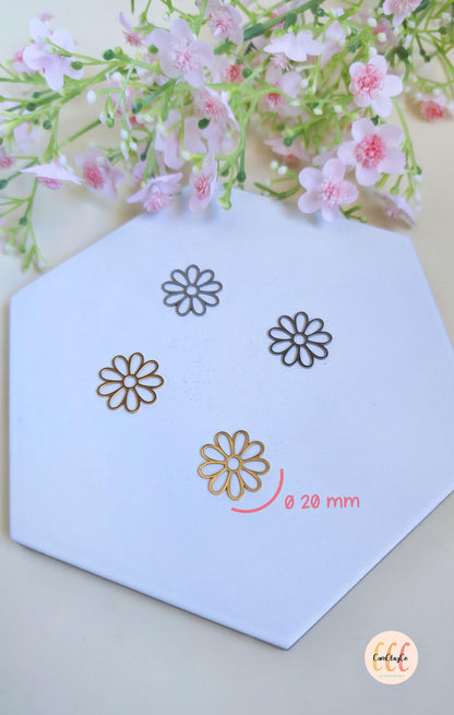 Breloques cadres fleurs 20 mm en acier inoxydable pour la fabrication de bijoux, doré et argenté - 2 pièces