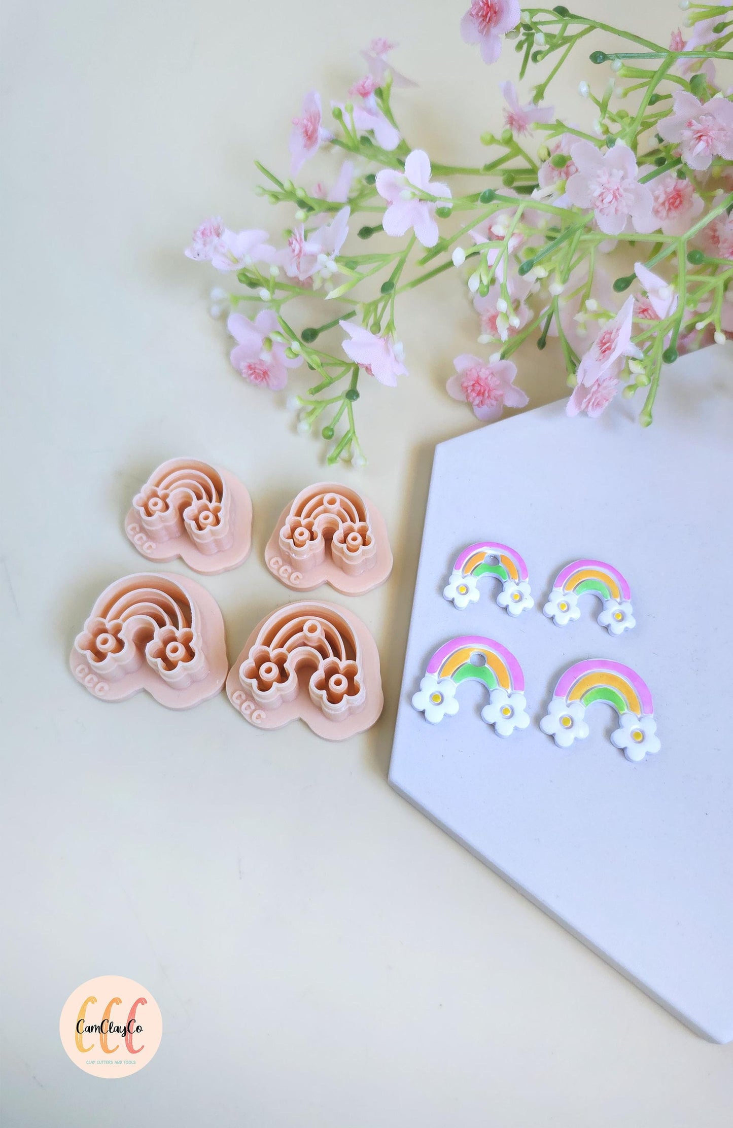 Emporte-pièces 3D en forme d'arc-en-ciel fleurs pour la fabrication de bijoux en argile polymère, créoles interchangeables, pampilles