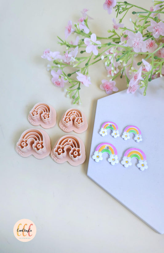 Emporte-pièces 3D en forme d'arc-en-ciel fleurs pour la fabrication de bijoux en argile polymère, créoles interchangeables, pampilles